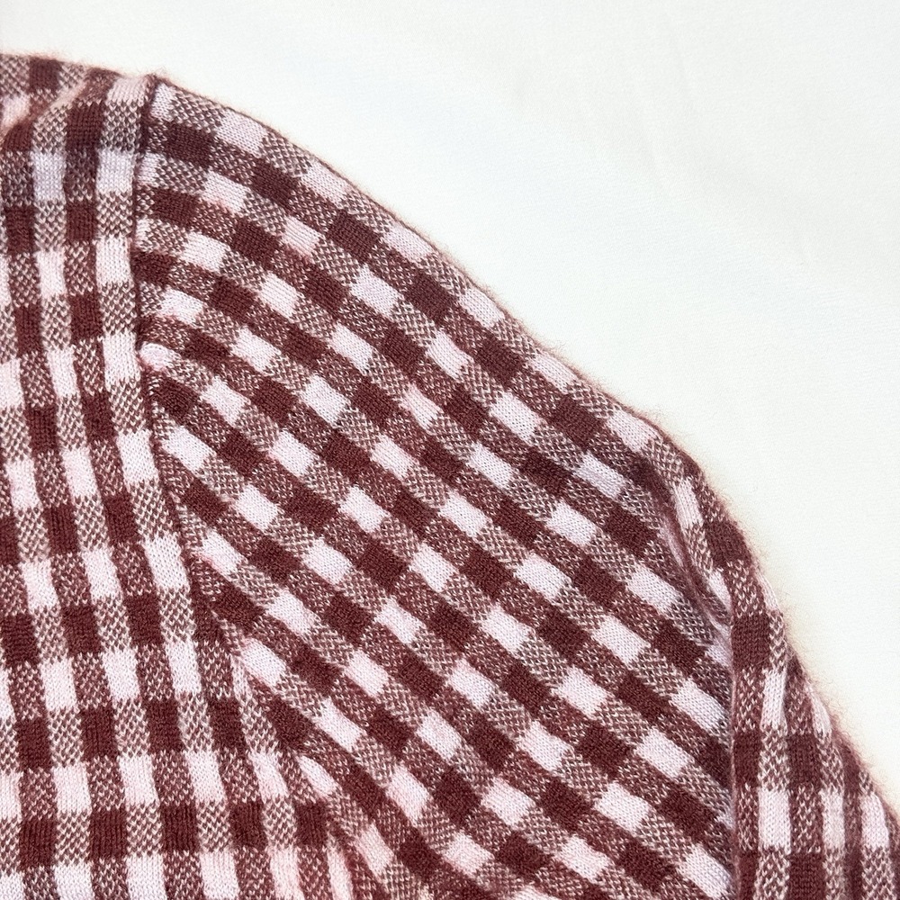 J. Crew Women 100% Italian Cashmere Sweater Cardigan L Featherweight Red Gingham - Picture 8 of 14